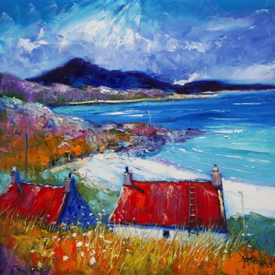 Red roofs quiet cove Isle of Harris 24x24
